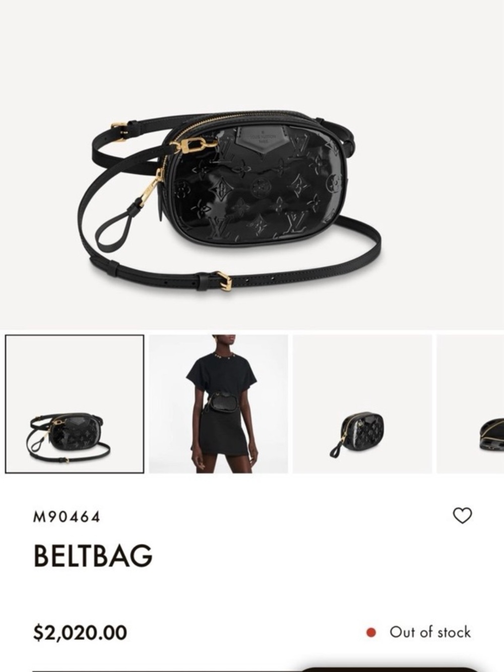 Louis Vuitton Black Patent Monogram Belt Bag with Gold Hardware